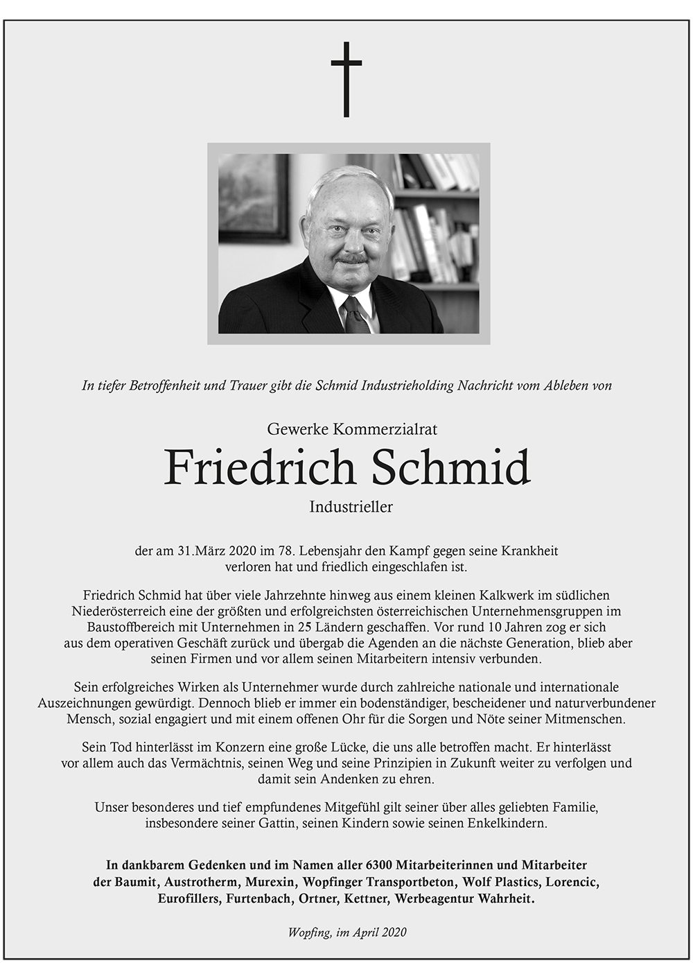Friedrich Schmid Traueranzeige